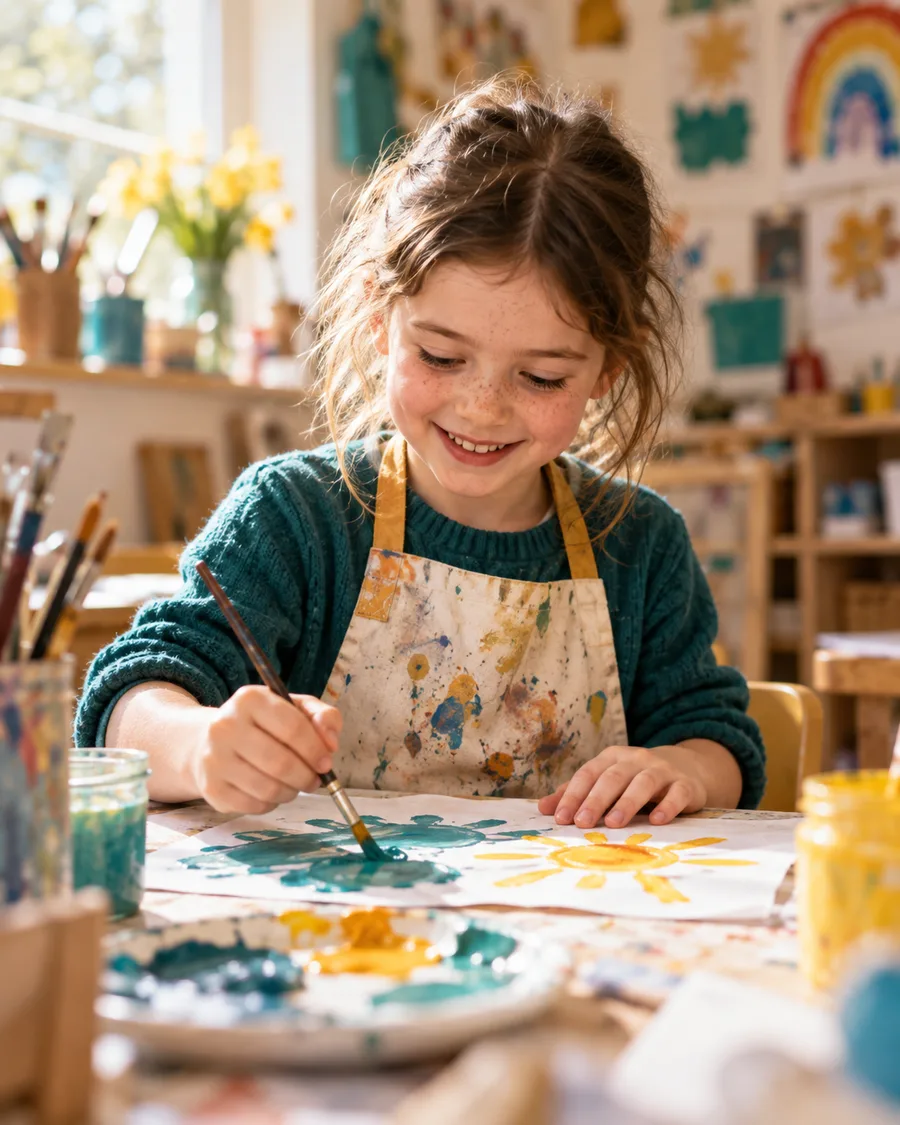 Young child painting at an art table