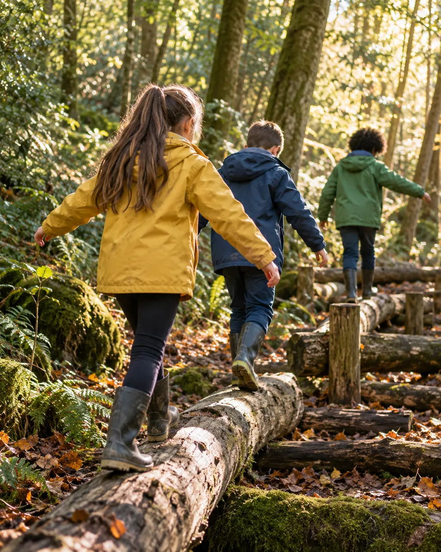 Children exploring a woodland trail