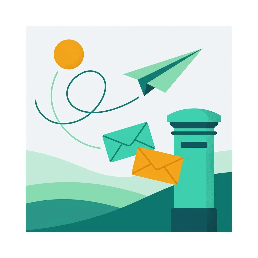 Illustration of a paper plane and an Irish postbox