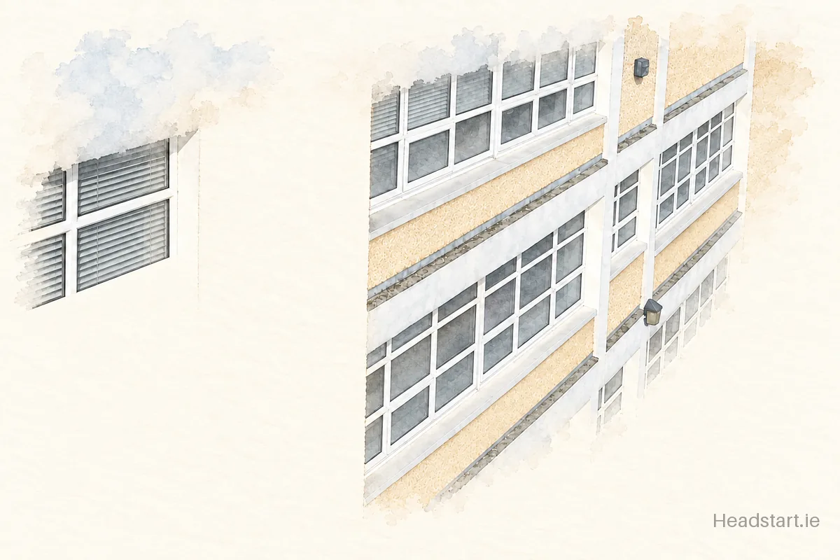 Watercolour illustration of the St Mary's Boys National School Lucan building, Lucan