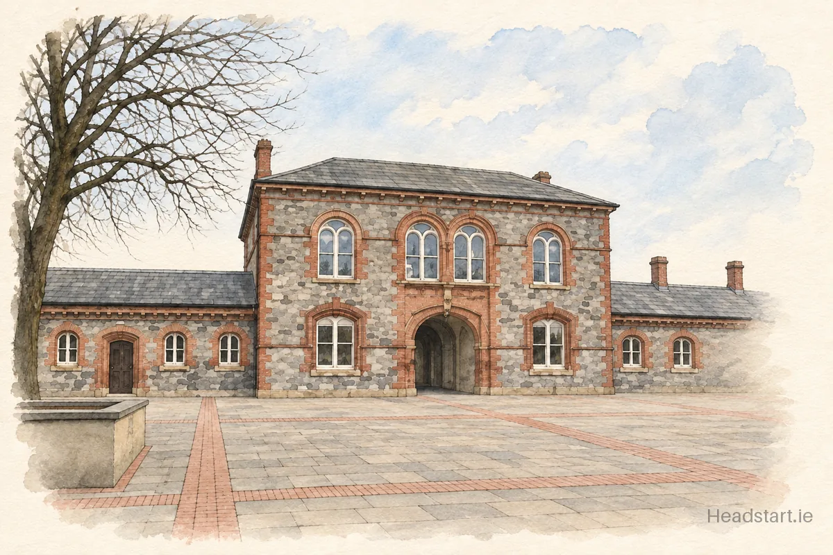 Watercolour illustration of the Central Senior Mixed National School building, Dublin 1