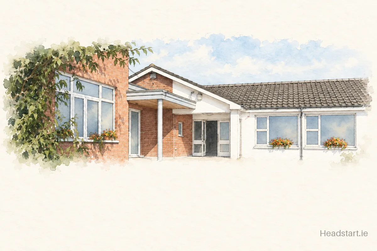 Watercolour illustration of the Presentation Primary School Ballymakenny building, Drogheda
