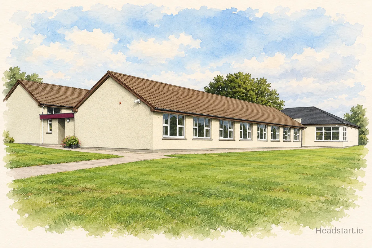 Watercolour illustration of the Firmount Mixed National School building, Donoughmore
