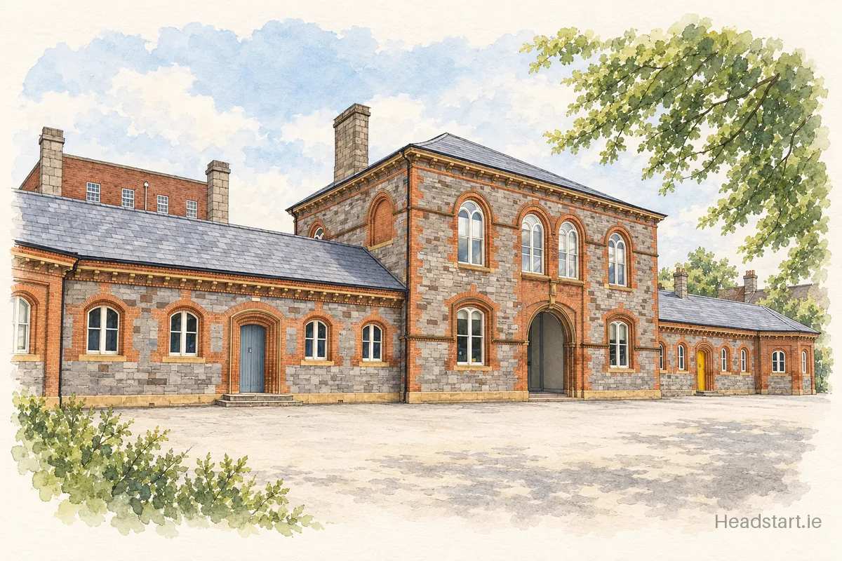 Watercolour illustration of the Central Model Infants' School building, Dublin 1