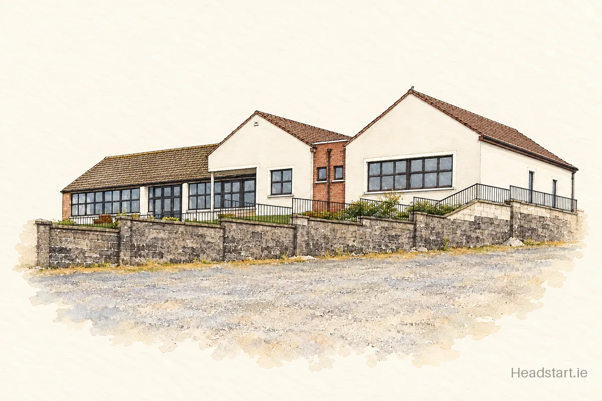 Watercolour illustration of the Mullaghbouy National School building, Riverstown