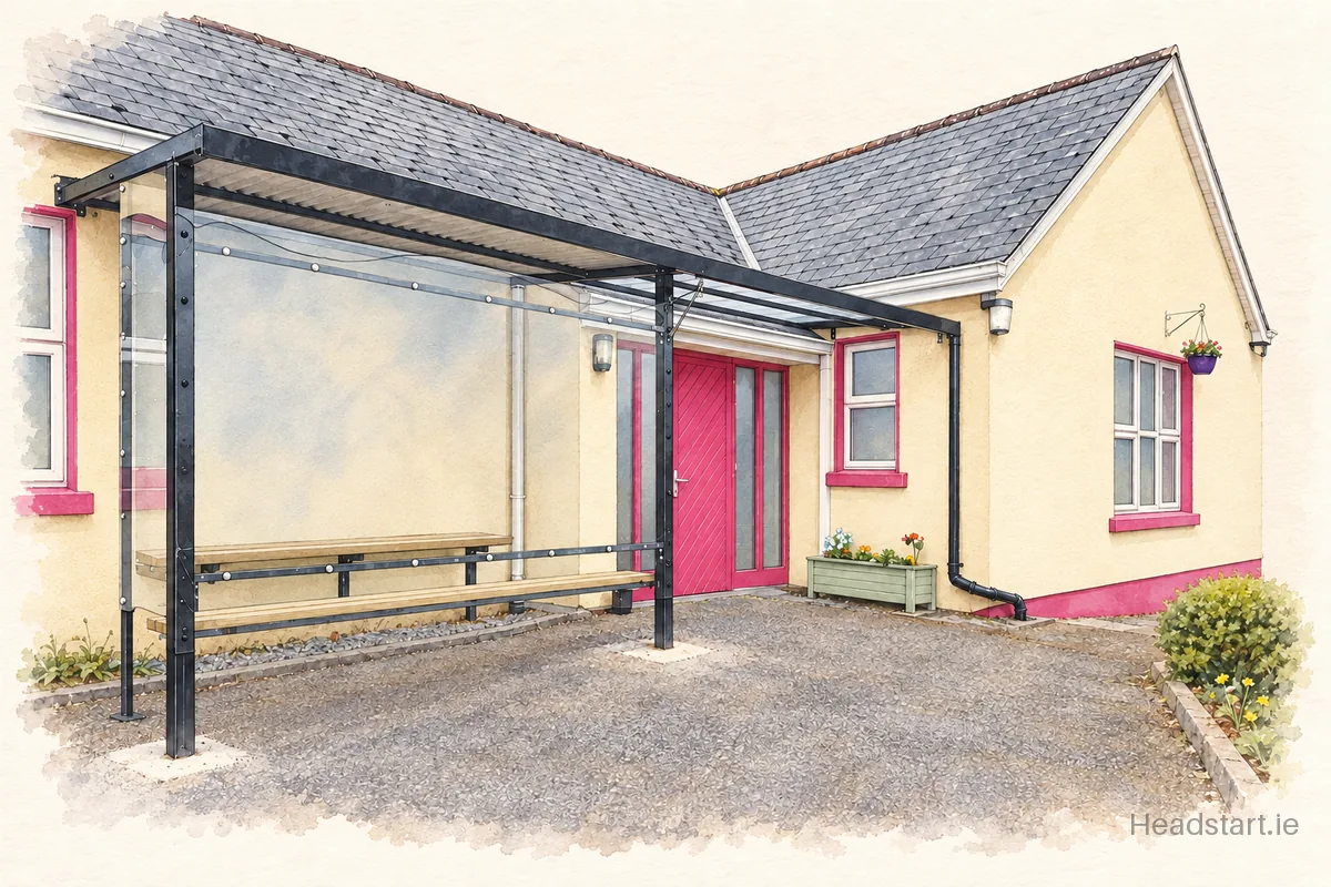 Watercolour illustration of the St Michael's National School Woodbrook building, Carrick On Shannon