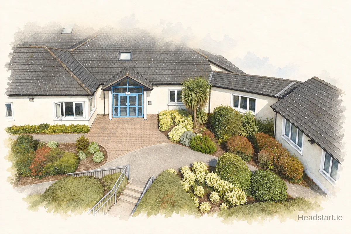Watercolour illustration of the Church Hill Mixed National School building, Kilkenny