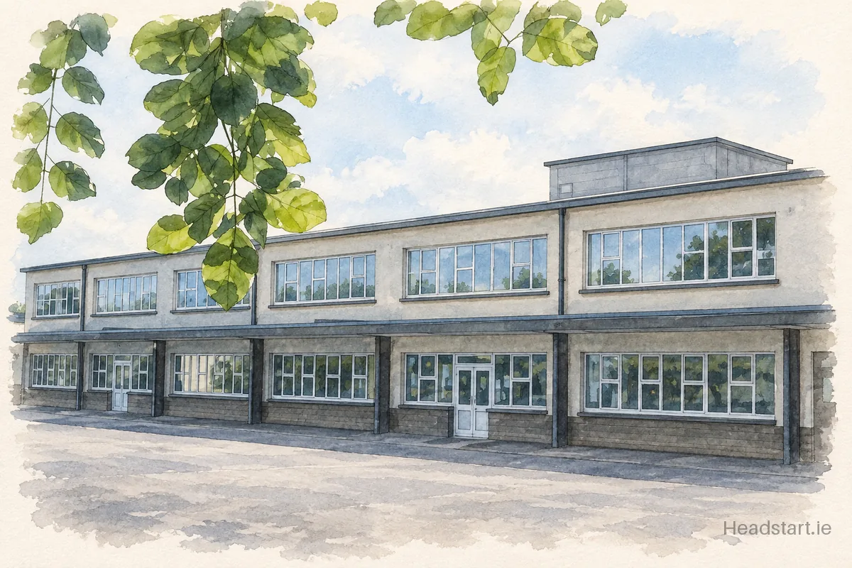 Watercolour illustration of the Booterstown Boys building, Booterstown