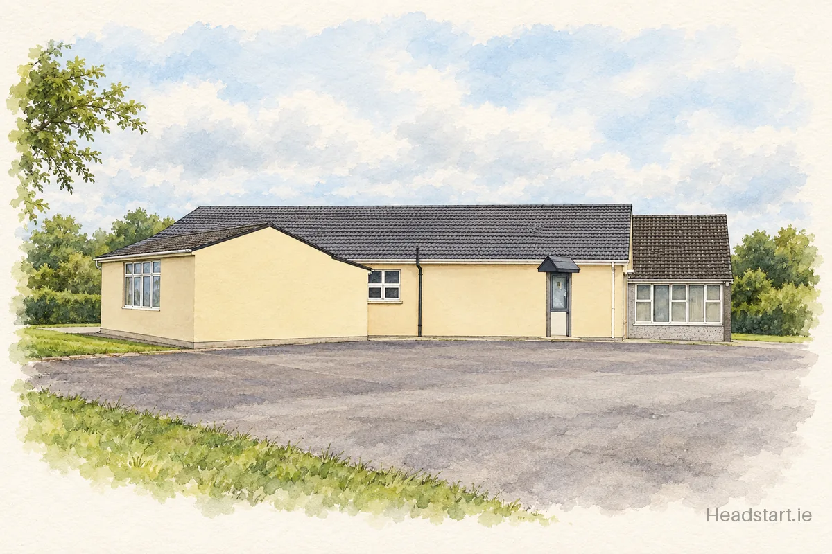 Watercolour illustration of the Vicarstown National School building, Donoughmore