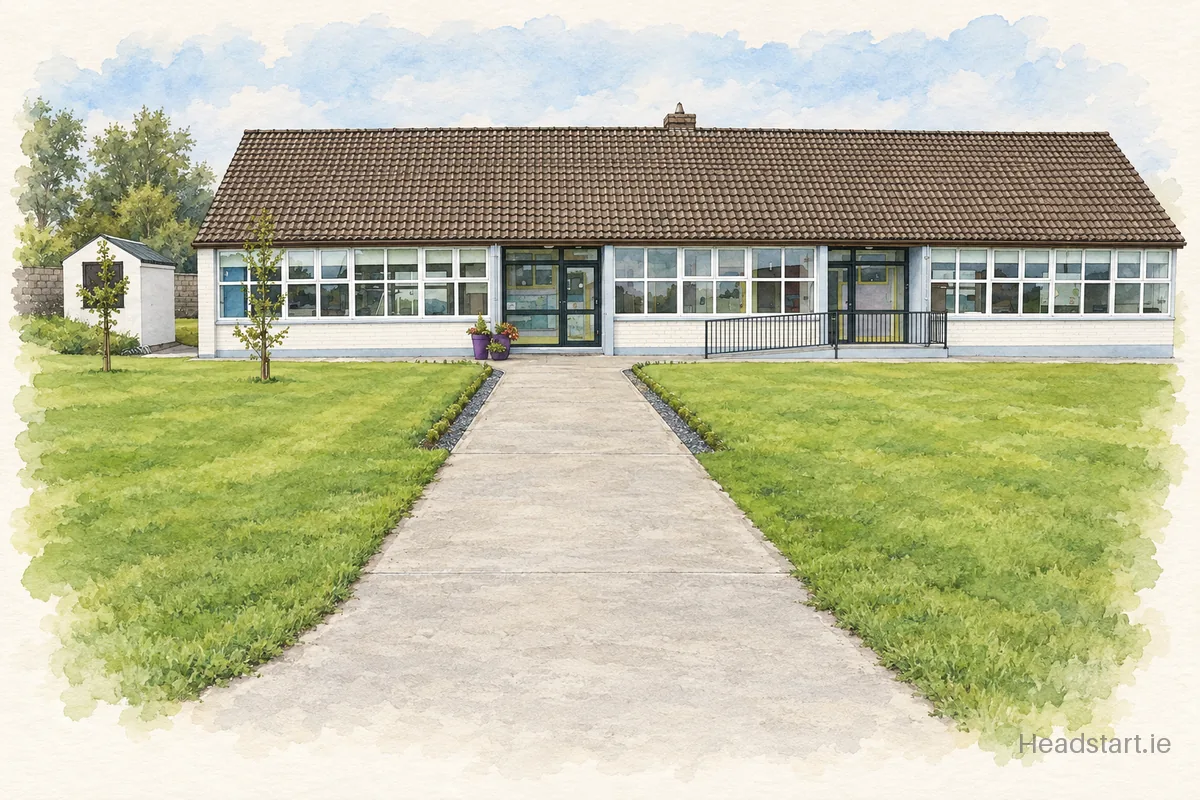Watercolour illustration of the Cullen National School building, Tipperary
