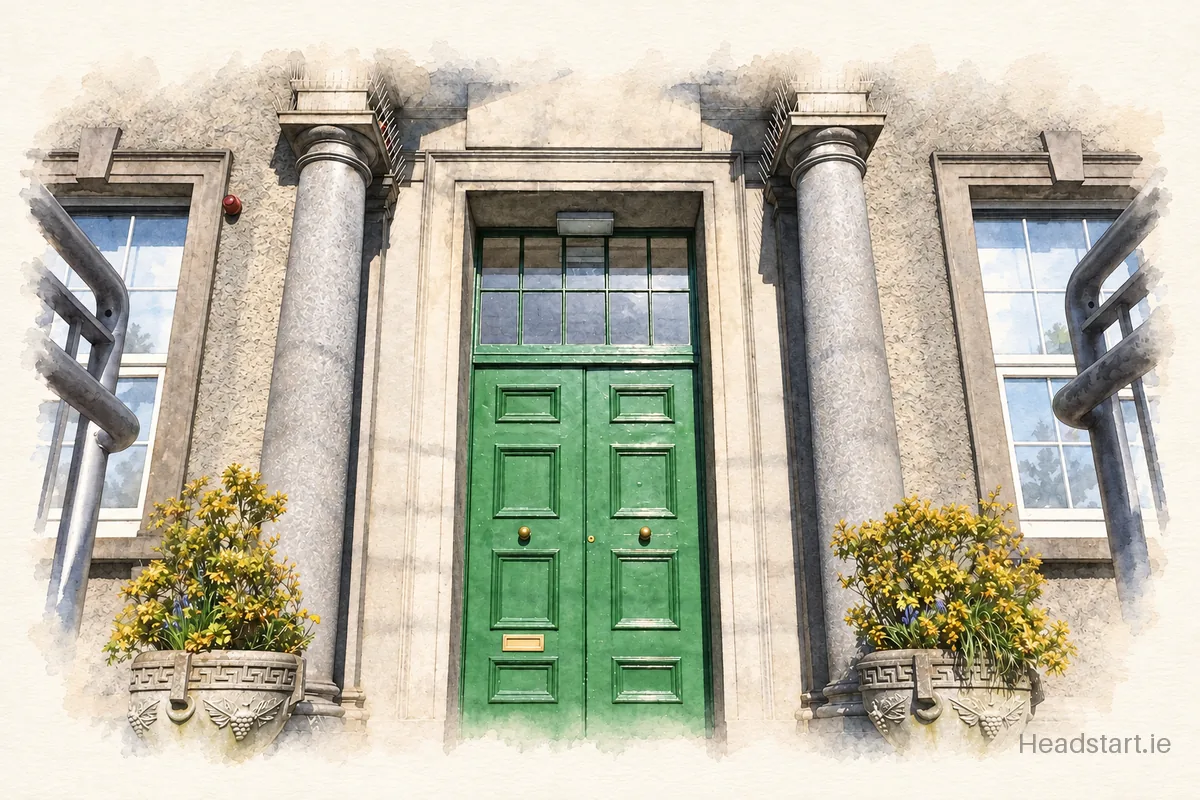 Watercolour illustration of the St Peters National School Senior building, Athlone