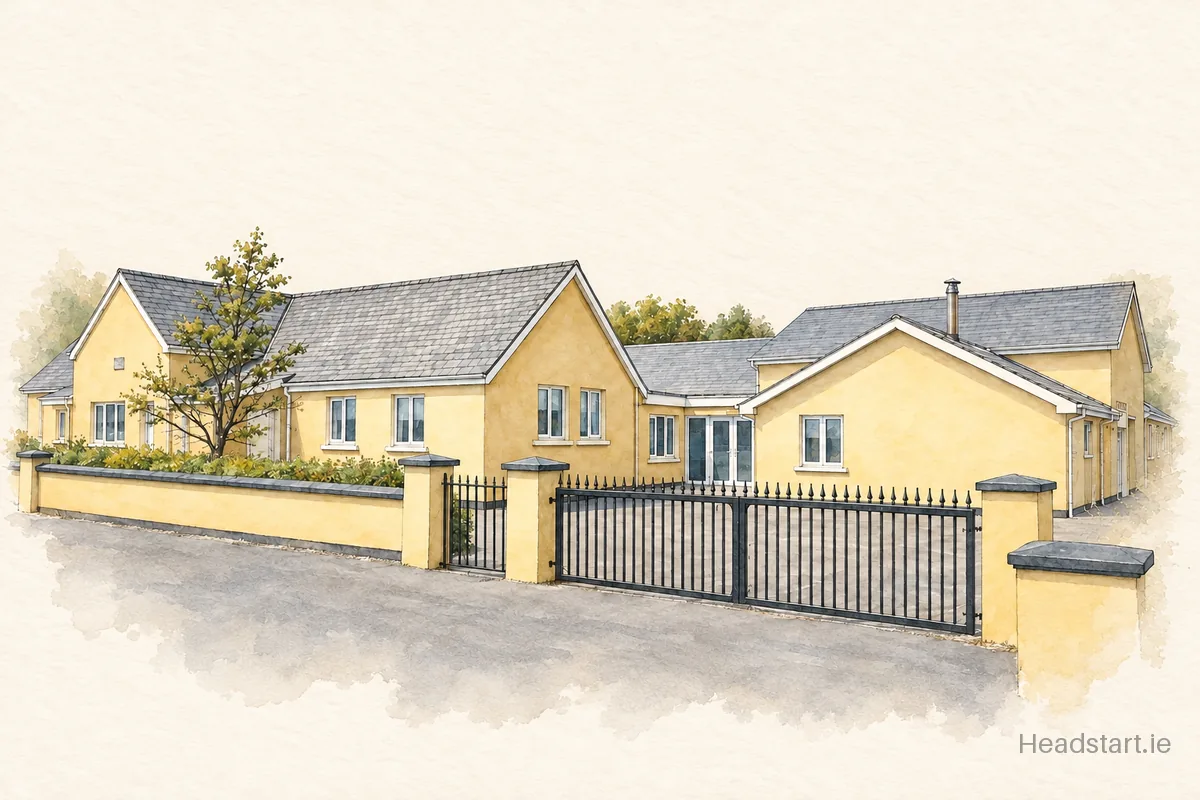 Watercolour illustration of the St James National School building, Askeaton