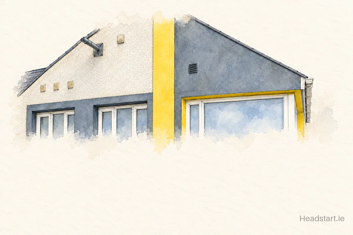 Watercolour illustration of the Creeslough National School building, Letterkenny