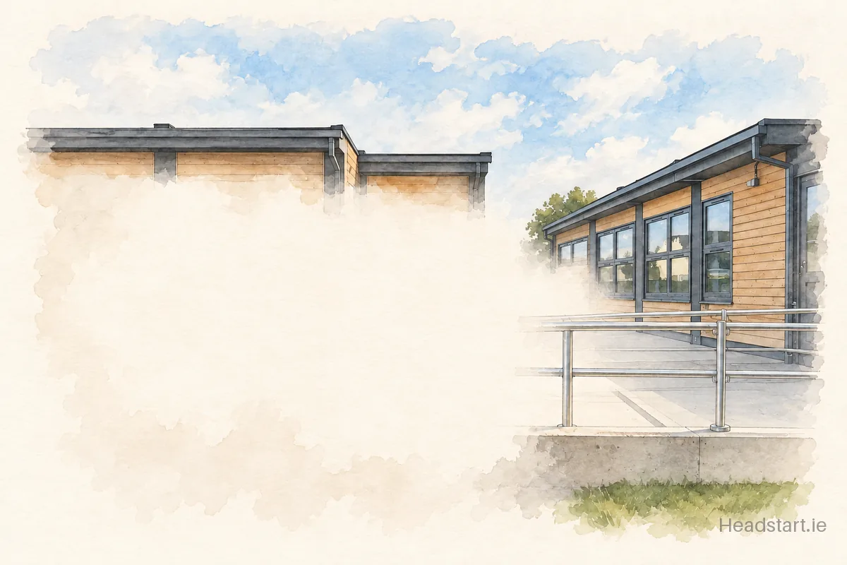 Watercolour illustration of the Charleville National School building, Tullamore