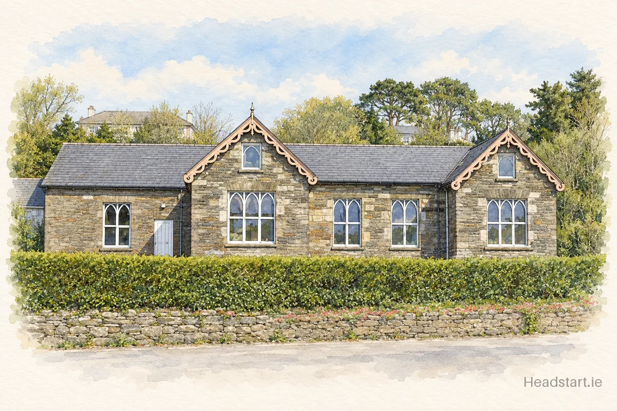 Watercolour illustration of the St Brendans National School building, Bantry