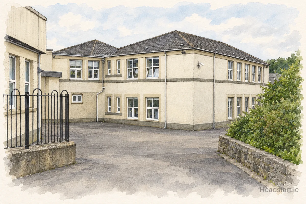 Watercolour illustration of the Presentation Primary School Carrick building, Carrick-on-Suir