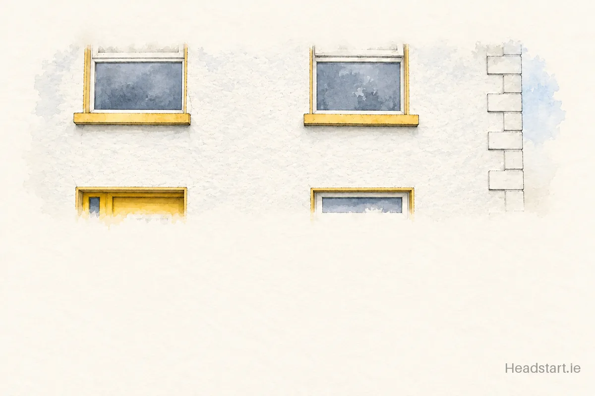 Watercolour illustration of the Ballinlough National School building, Castlerea