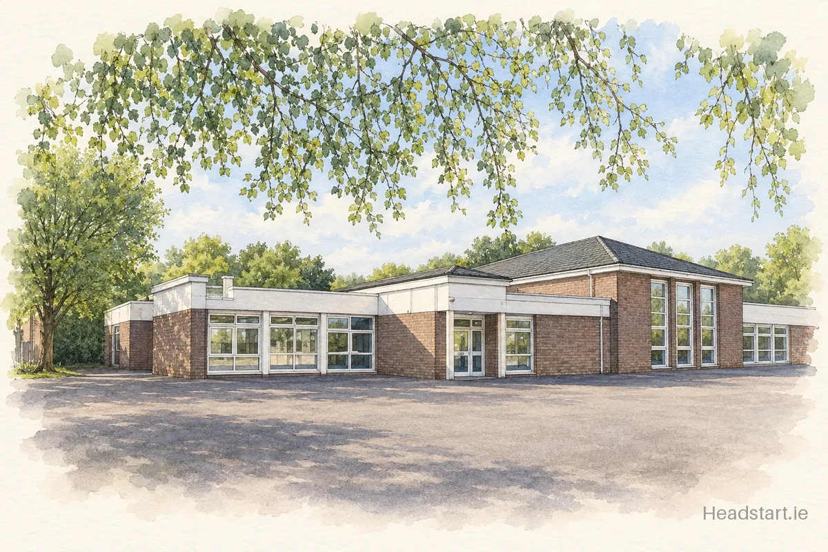 Watercolour illustration of the St Luke's National School Douglas building, Douglas