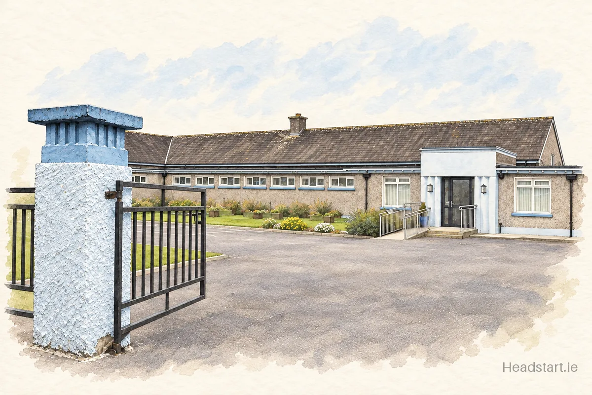 Watercolour illustration of the St John The Baptist National School building, Midleton