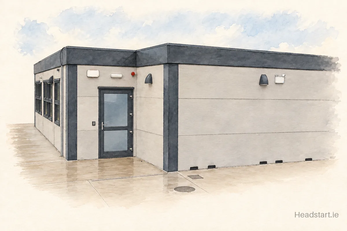 Watercolour illustration of the Shinrone Mixed National School building, Birr