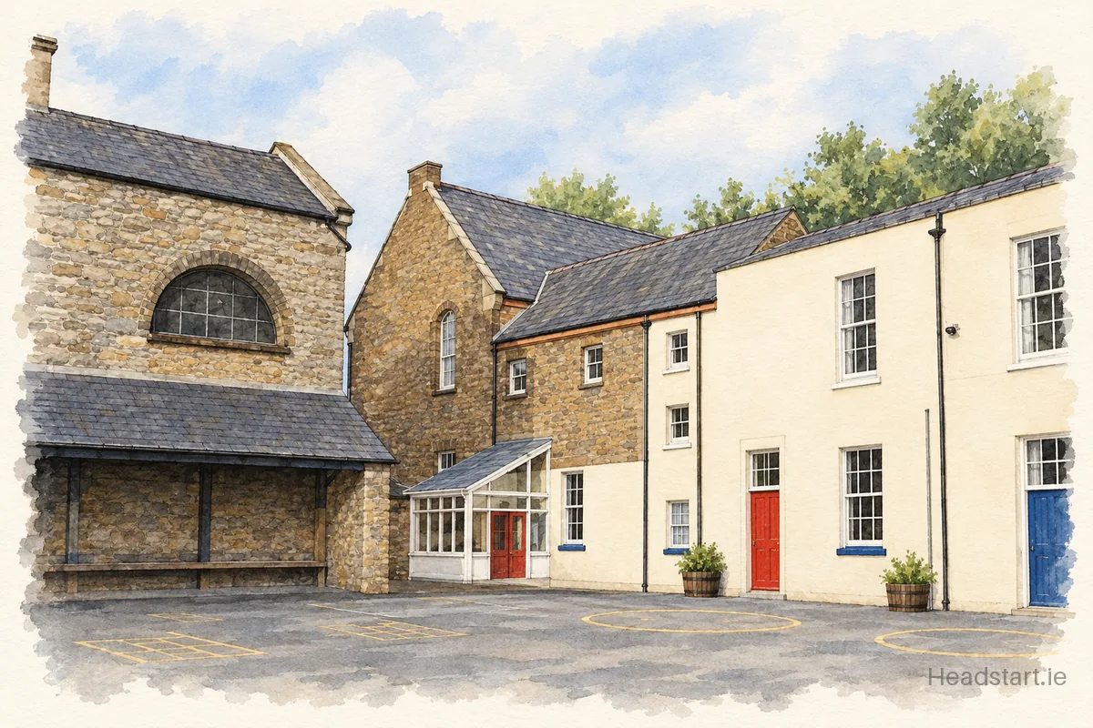 Watercolour illustration of the Gardiner Street Primary School building, Dublin 1