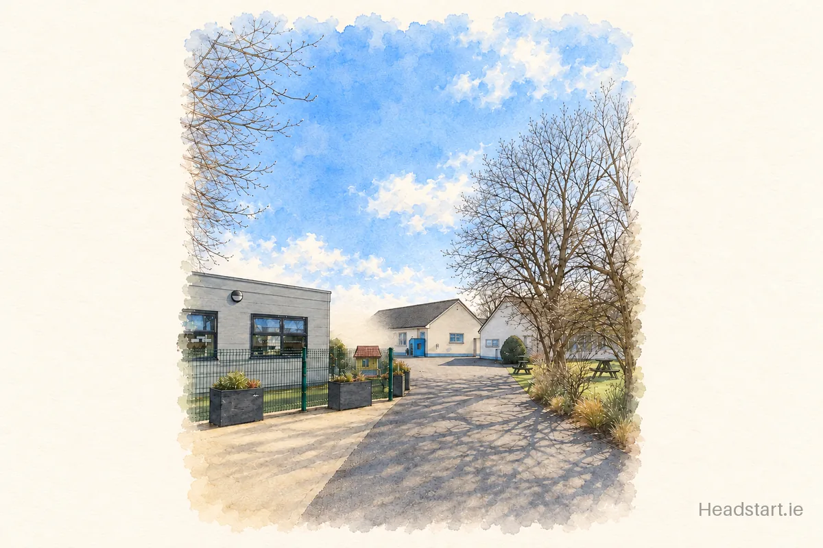 Watercolour illustration of the St Patrick's National School building, Greystones