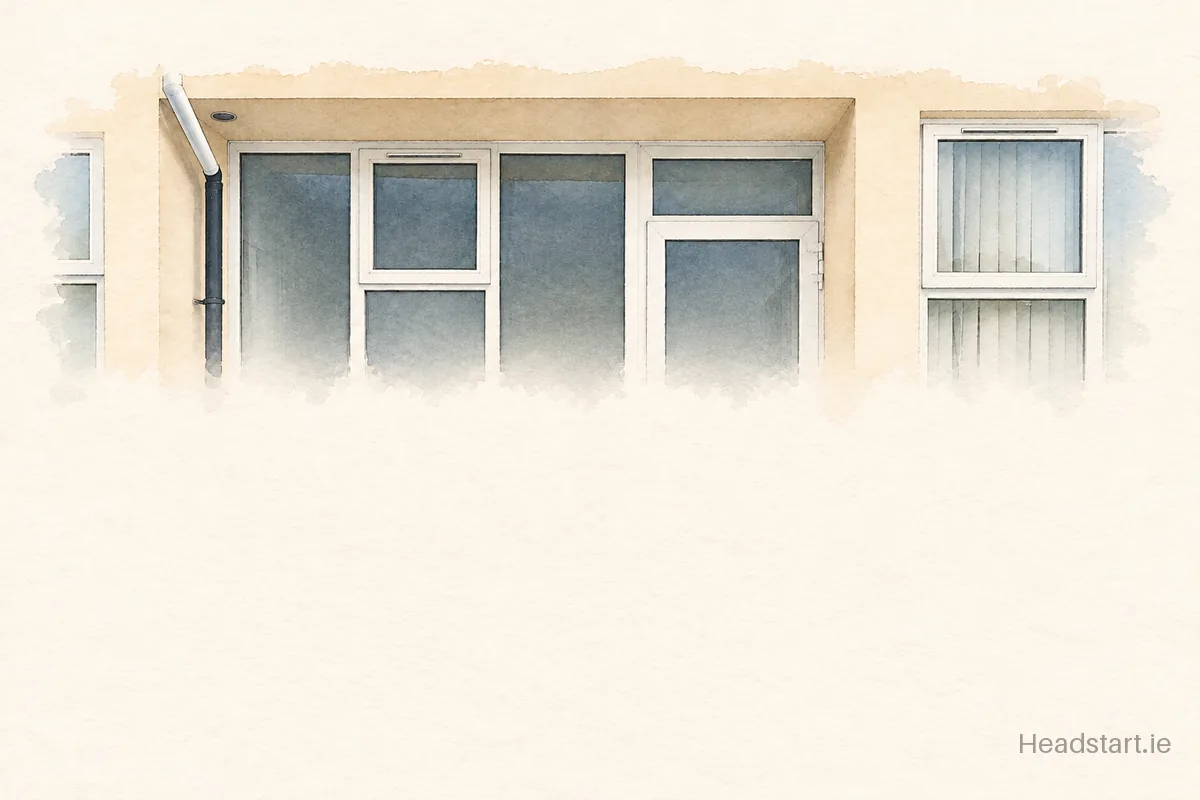 Watercolour illustration of the Glenbrohane National School building, Kilmallock