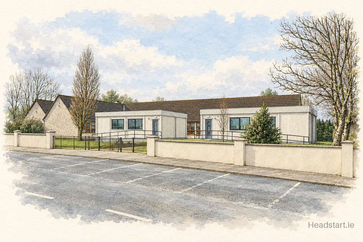 Watercolour illustration of the Marshalstown National School building, Enniscorthy