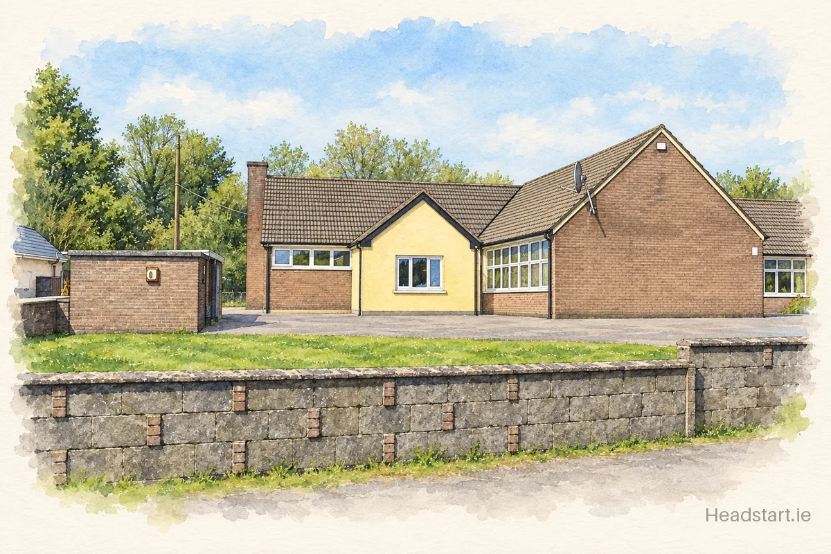 Watercolour illustration of the St Joseph's National School, Dromore building, Bantry