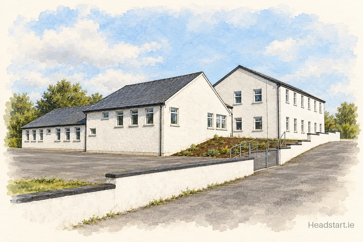 Watercolour illustration of the St. Josephs National School building, Castlebar