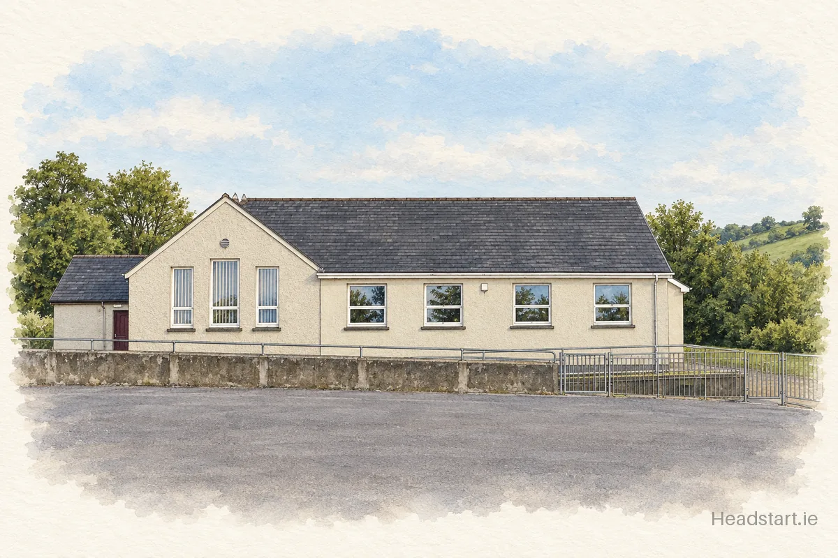Watercolour illustration of the Tirelton National School Mixed building, Macroom