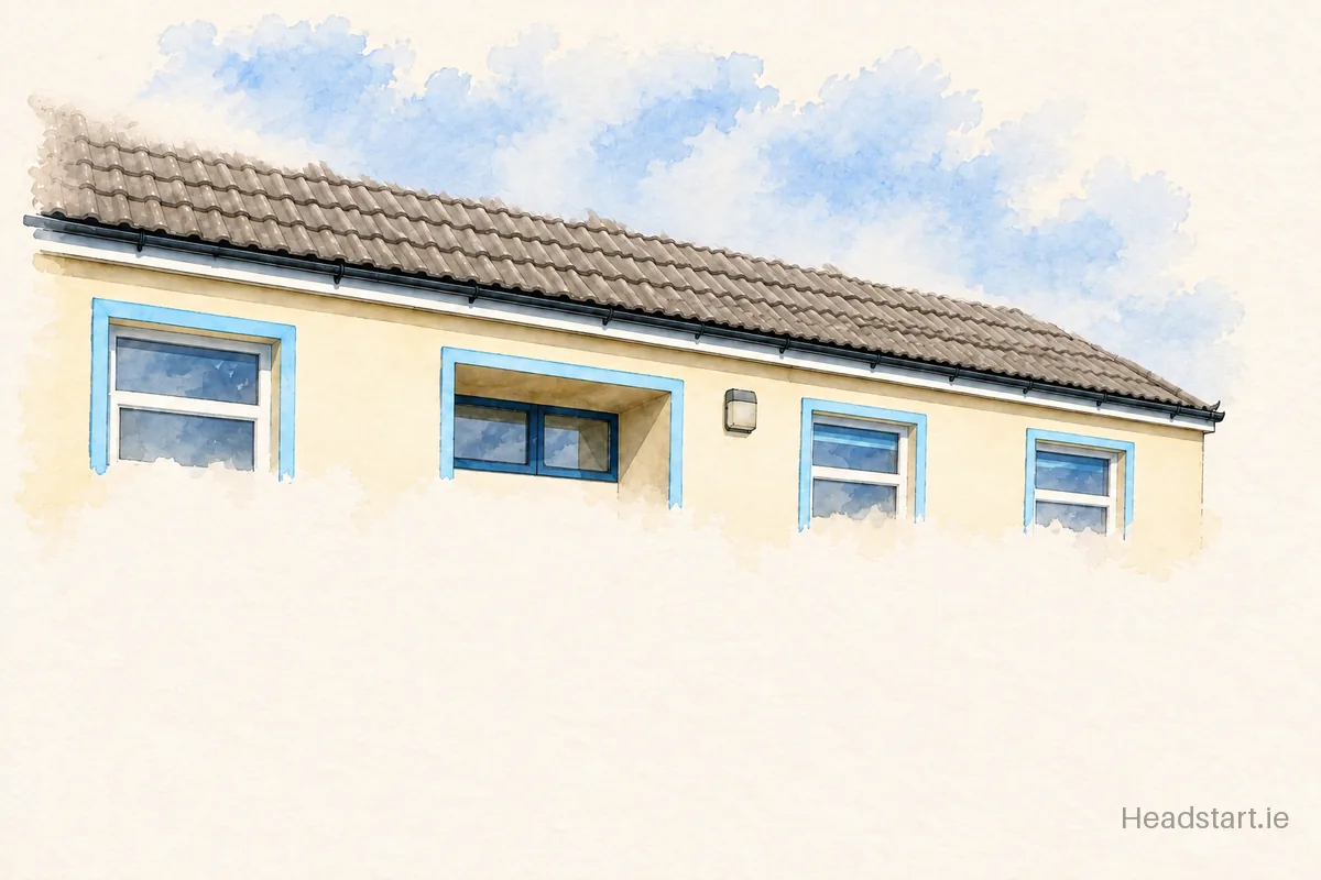 Watercolour illustration of the St Patricks National School building, Westport