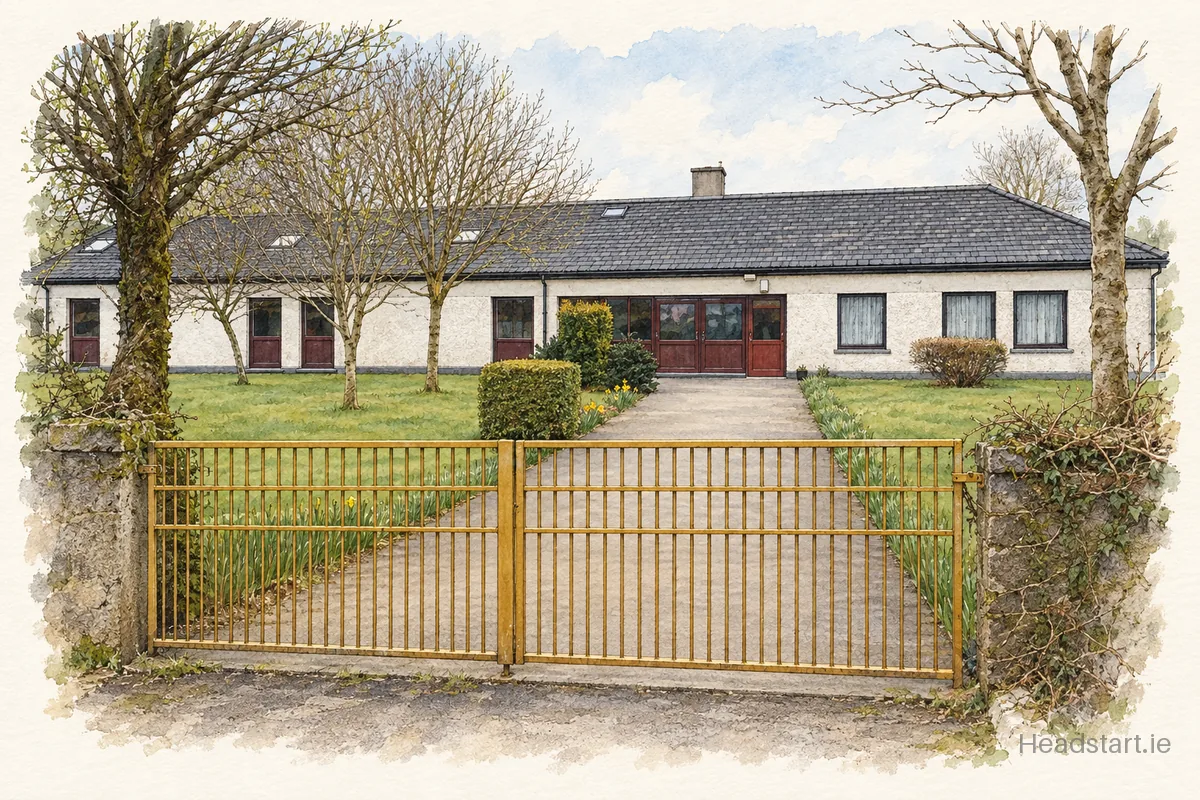 Watercolour illustration of the Scoil Bhride building, Mountrath