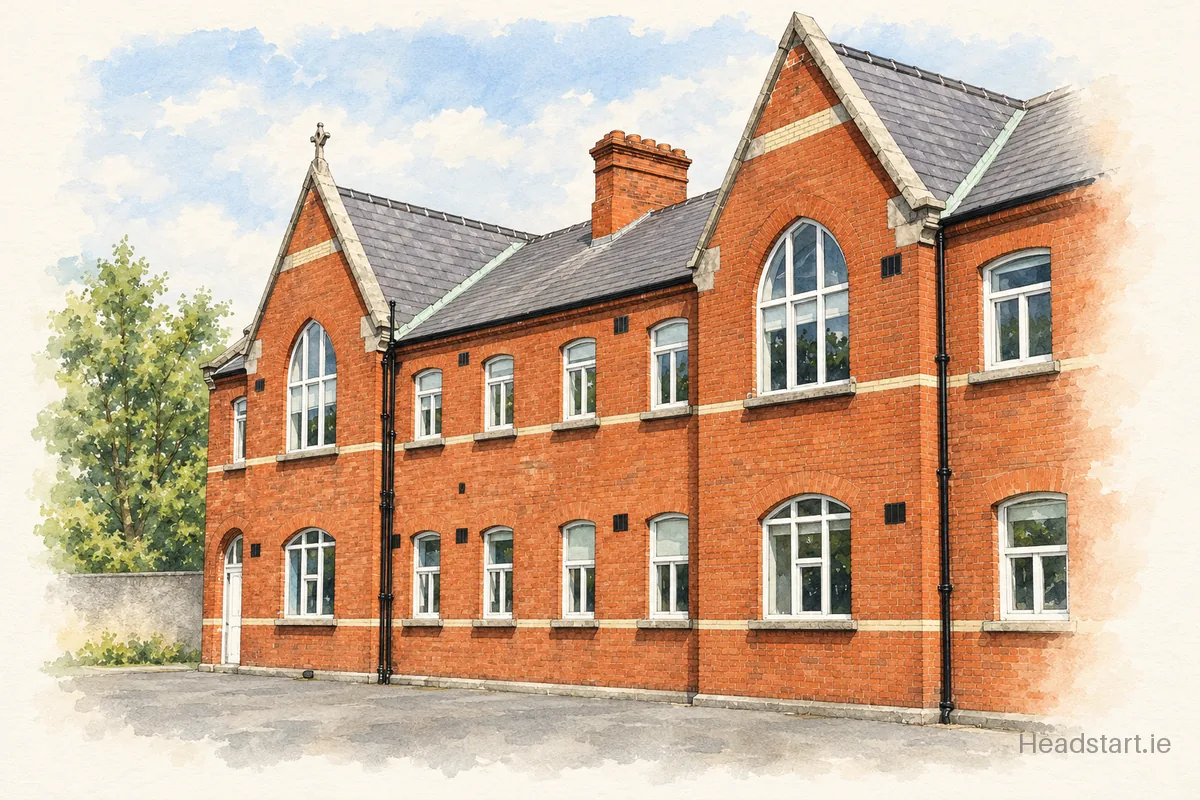 Watercolour illustration of the Presentation Primary School building, Dublin 6W