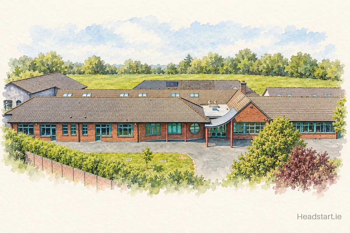 Watercolour illustration of the Ballyduff National School building, Waterford