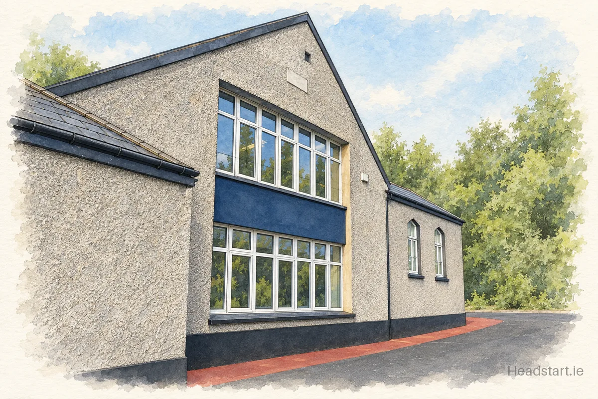 Watercolour illustration of the St Lukes Mixed National School building, Cork (northside)