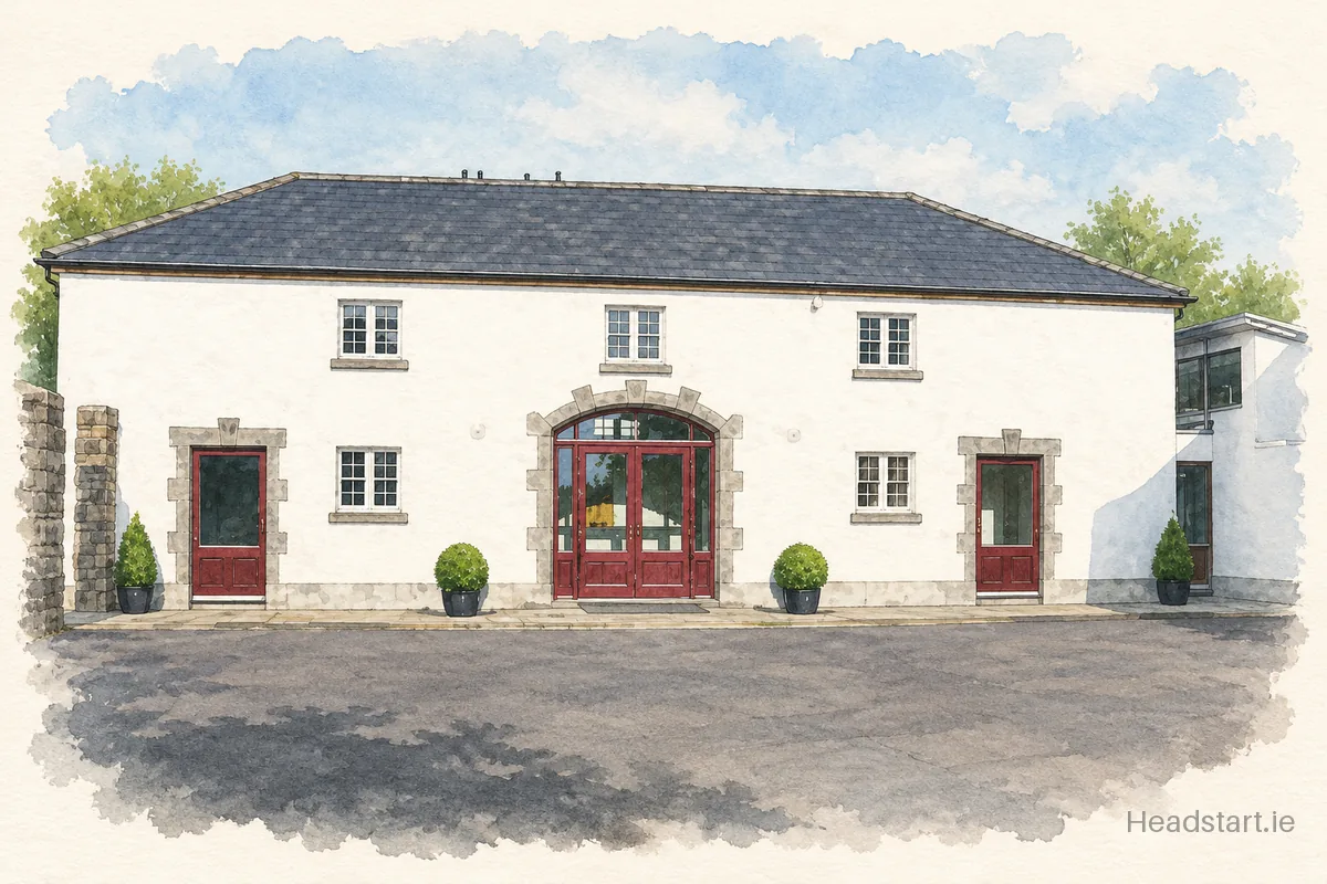 Watercolour illustration of the St Patricks National School building, Trim
