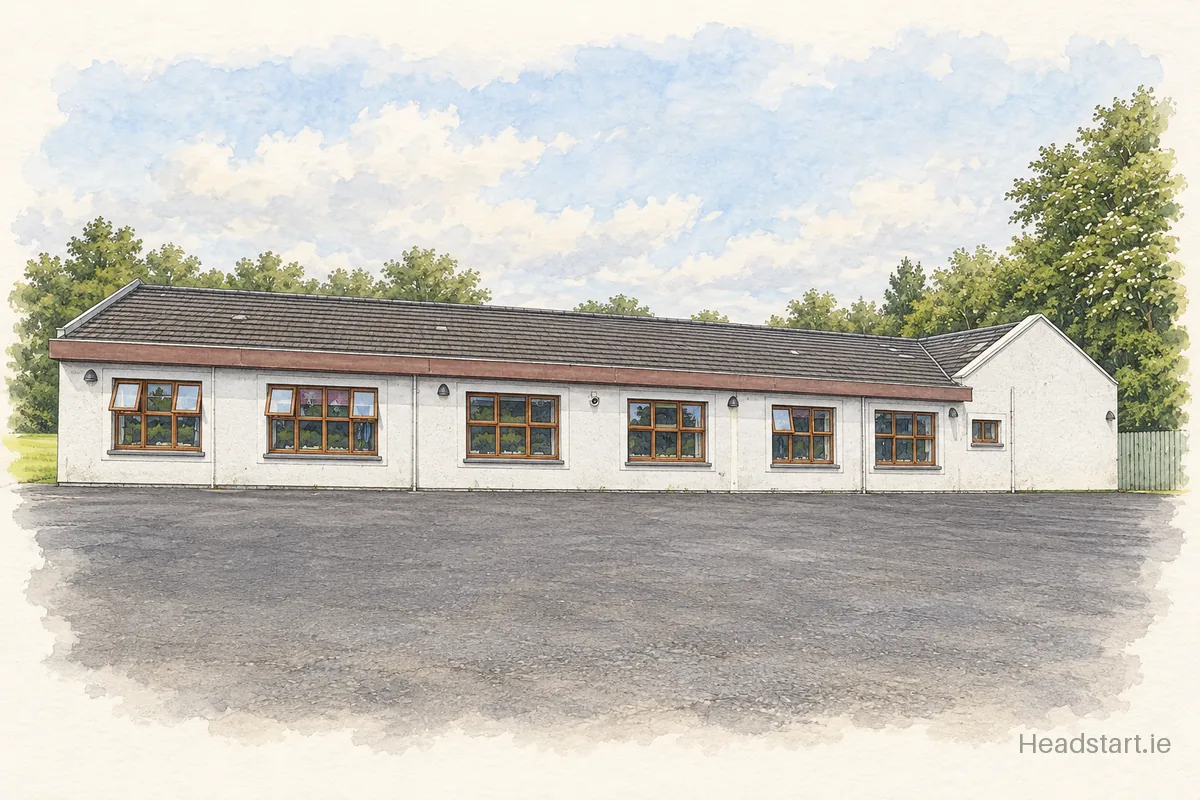 Watercolour illustration of the Kilsaran National School building, Dundalk