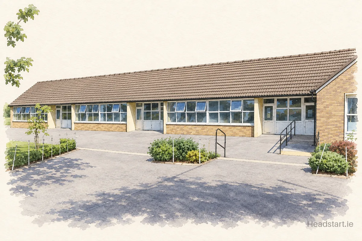 Watercolour illustration of the Knockavilla National School building, Tipperary