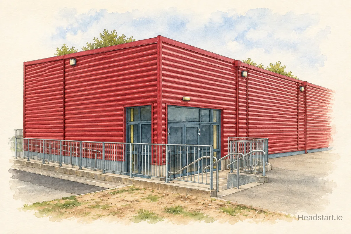 Watercolour illustration of the Curracloe National School building, Enniscorthy