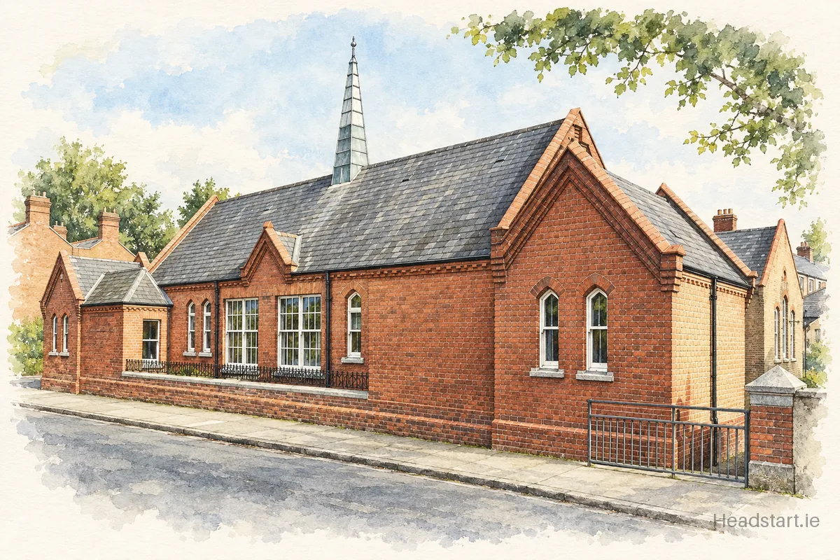 Watercolour illustration of the Rathgar National School building, Dublin 6