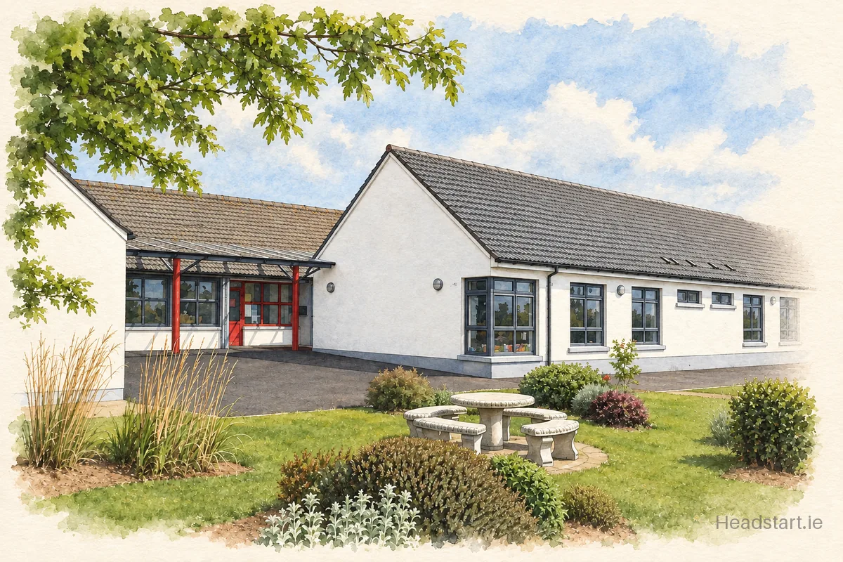 Watercolour illustration of the Kilmyshall National School building, Enniscorthy