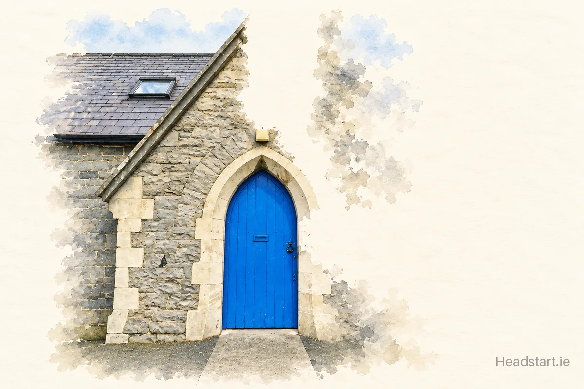 Watercolour illustration of the Zion Parish Primary School building, Rathgar