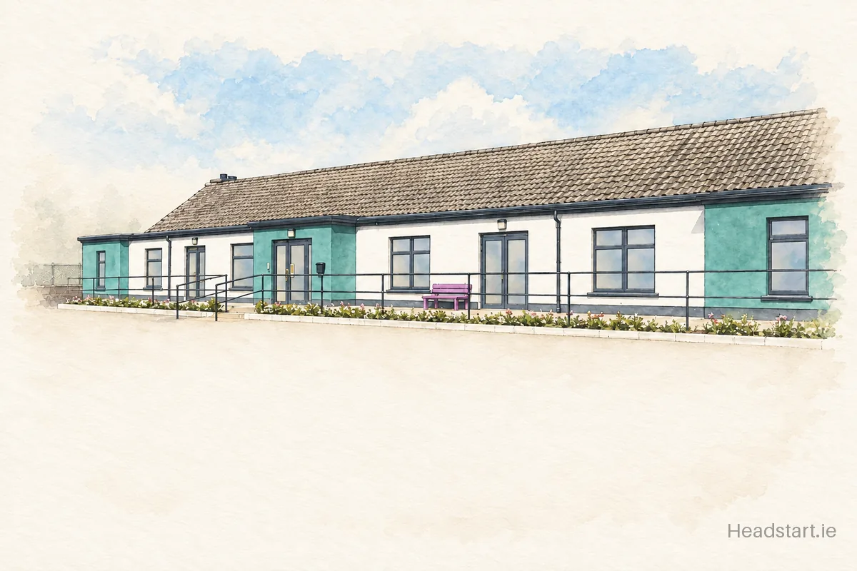 Watercolour illustration of the Shronell National School building, Tipperary