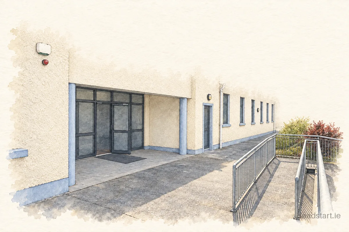 Watercolour illustration of the Killyconnan National School building, Cavan