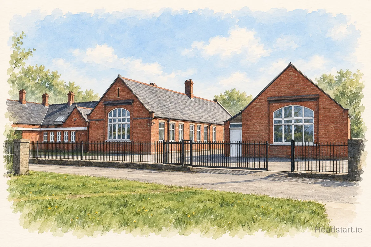 Watercolour illustration of the St Malachy's Infant School building, Dundalk