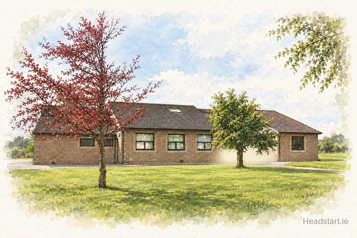 Watercolour illustration of the Camolin National School building, Enniscorthy