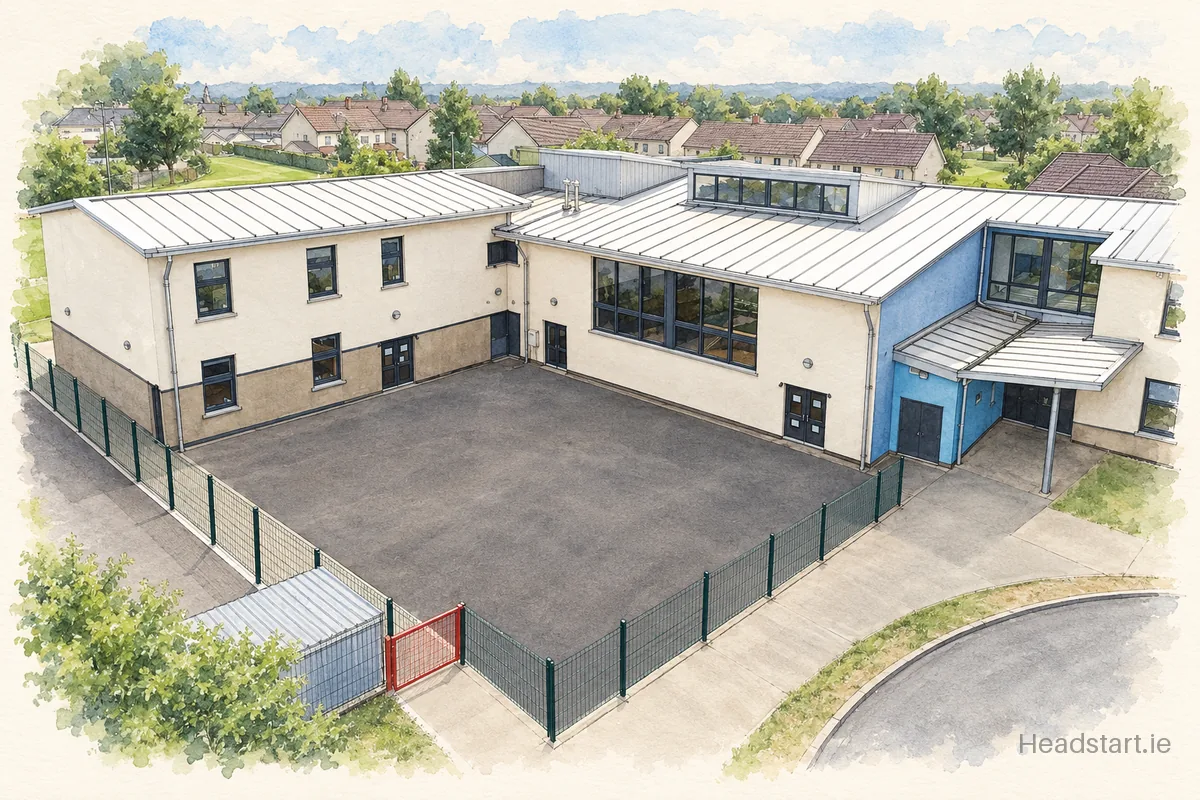 Watercolour illustration of the Presentation Primary School building, Portarlington