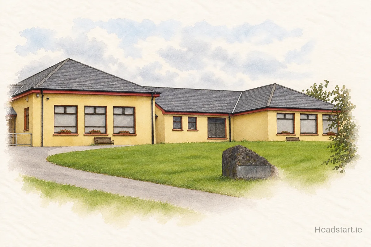 Watercolour illustration of the St Muras National School building, Lifford