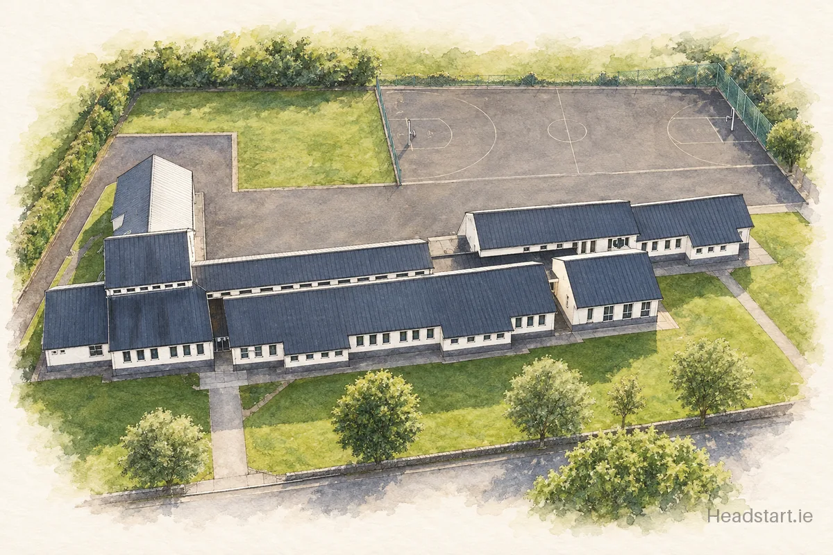Watercolour illustration of the Scoil An Spioraid Naomh building, Limerick